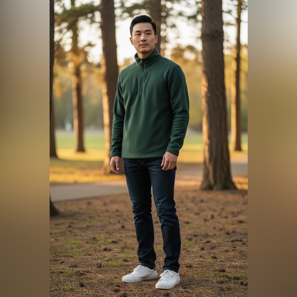 Lands’ End Forest Green Fleece Quarter Zip Pullover Men’s XL